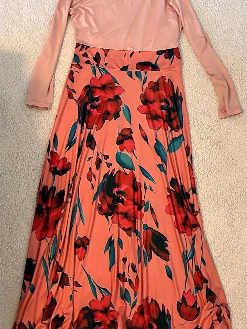 Floral Long Sleeve Maxi Dress in Pink & Red Like New